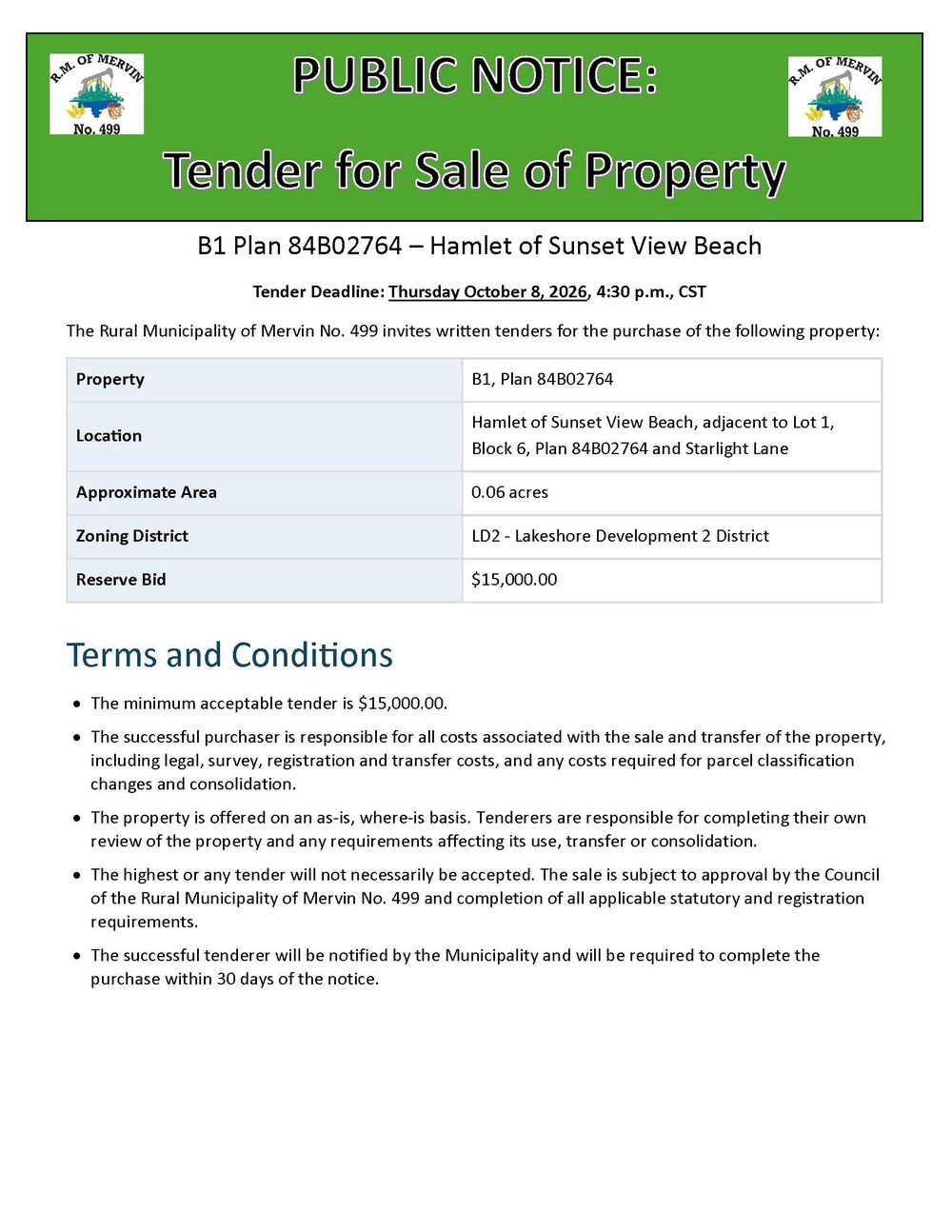Tender for Sale of Property