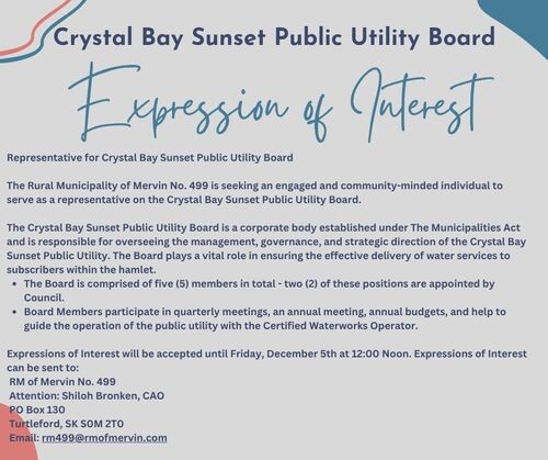 Expression of Interest - Representative for Crystal Bay Sunset Public Utility Board